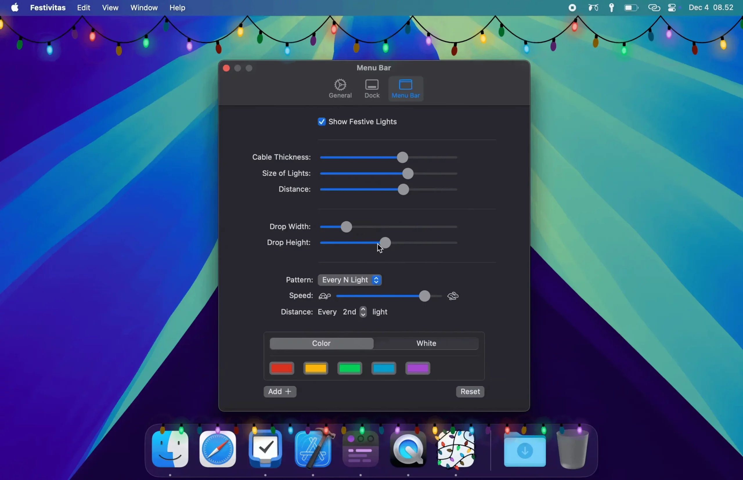 Festivitas : Transformez votre Mac en sapin de Noël 🎄 3 Paramètres des festivités