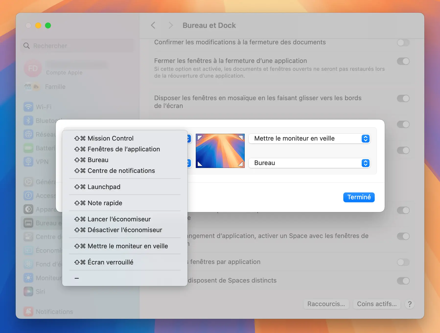 Activation des touches de modification pour sécuriser les coins chauds sur Mac