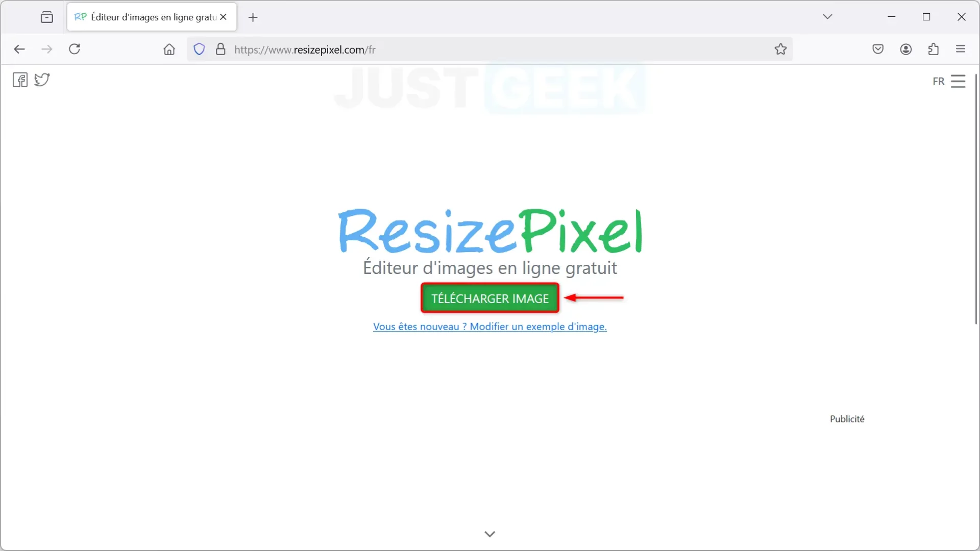Interface ResizePixel avec la possibilité de charger une image.