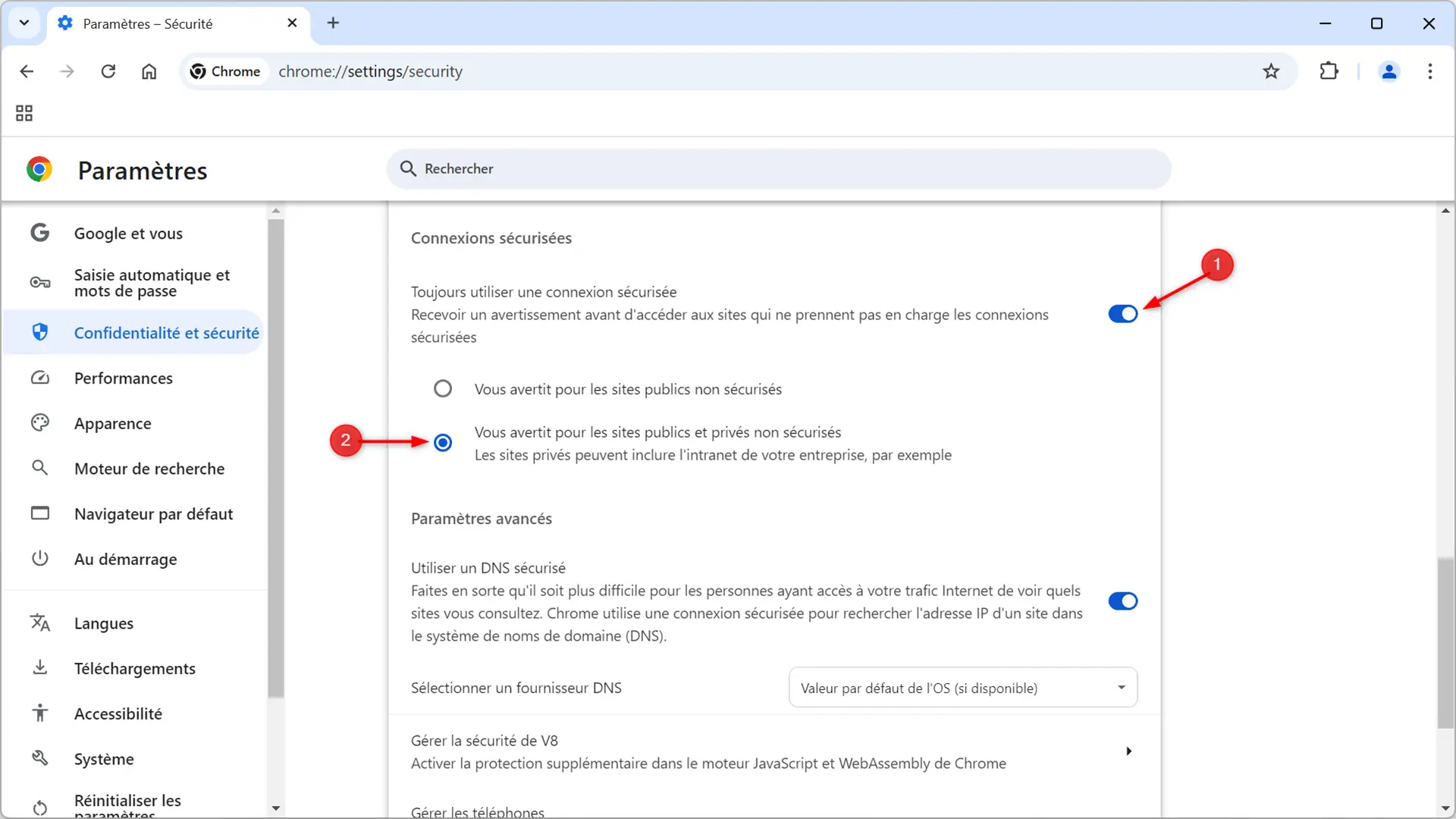 Activer la connexion sécurisée dans Chrome