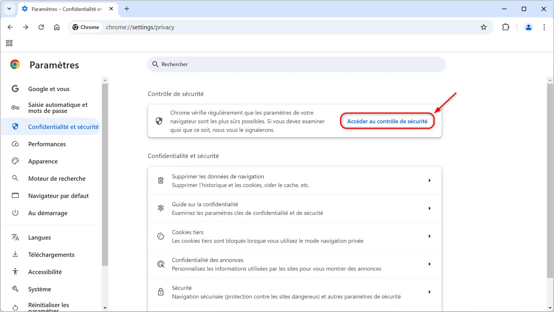 Exécutez un contrôle de sécurité dans Chrome