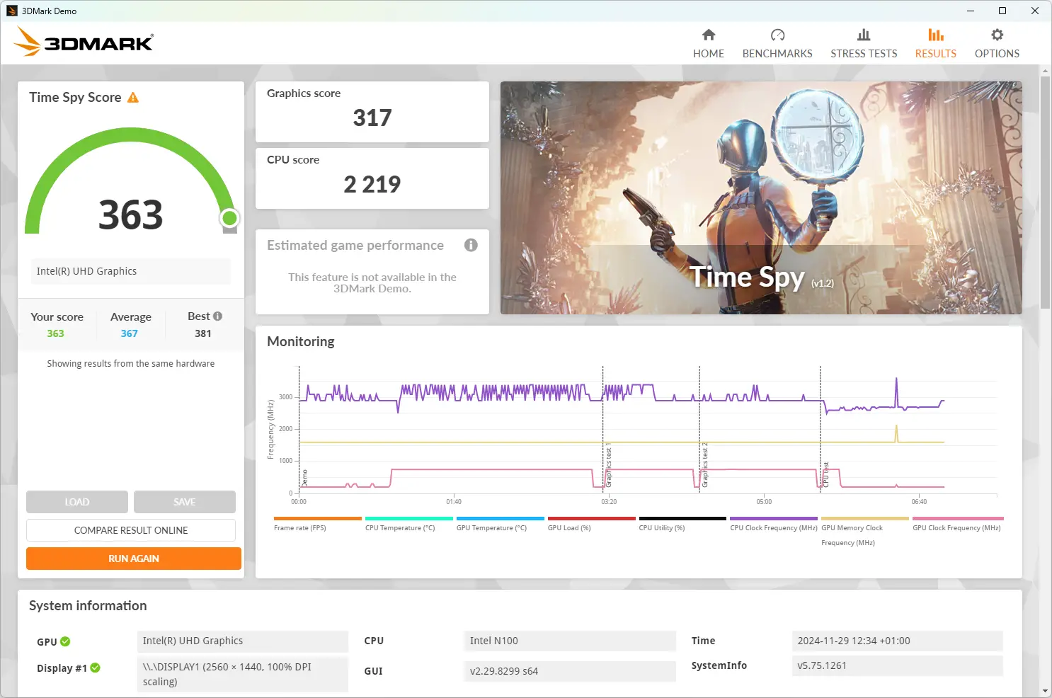 Benchmark 3DMark Time Spy