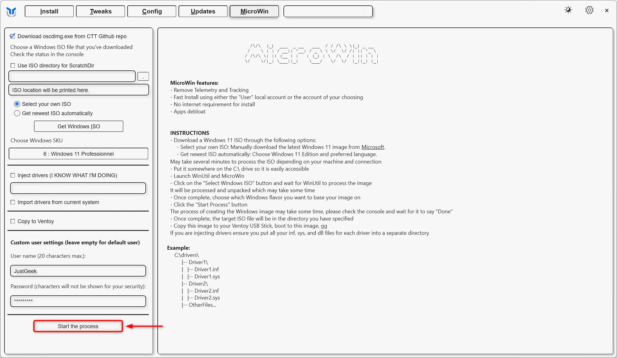 Démarrage du processus de création de l’image ISO Windows 11 personnalisée