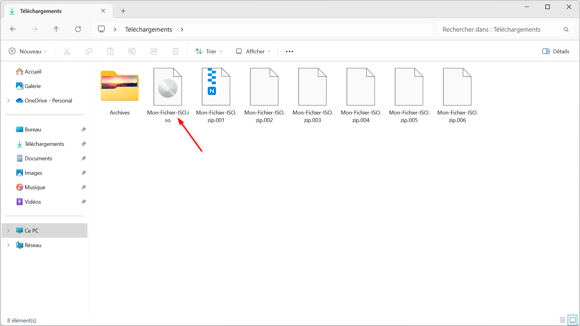 Capture d'écran montrant le fichier reconstruit avec NanaZip