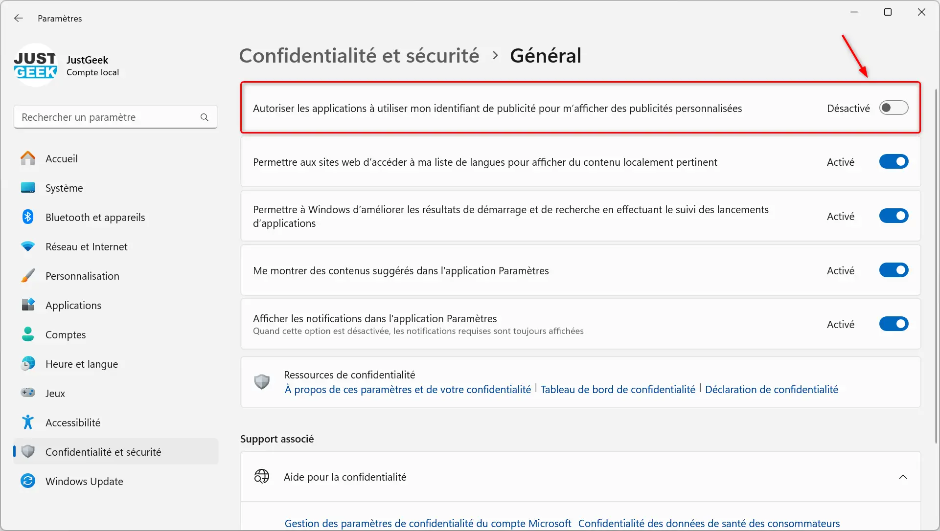 Désactivez l'identifiant publicitaire sous Windows pour éviter le suivi des publicités