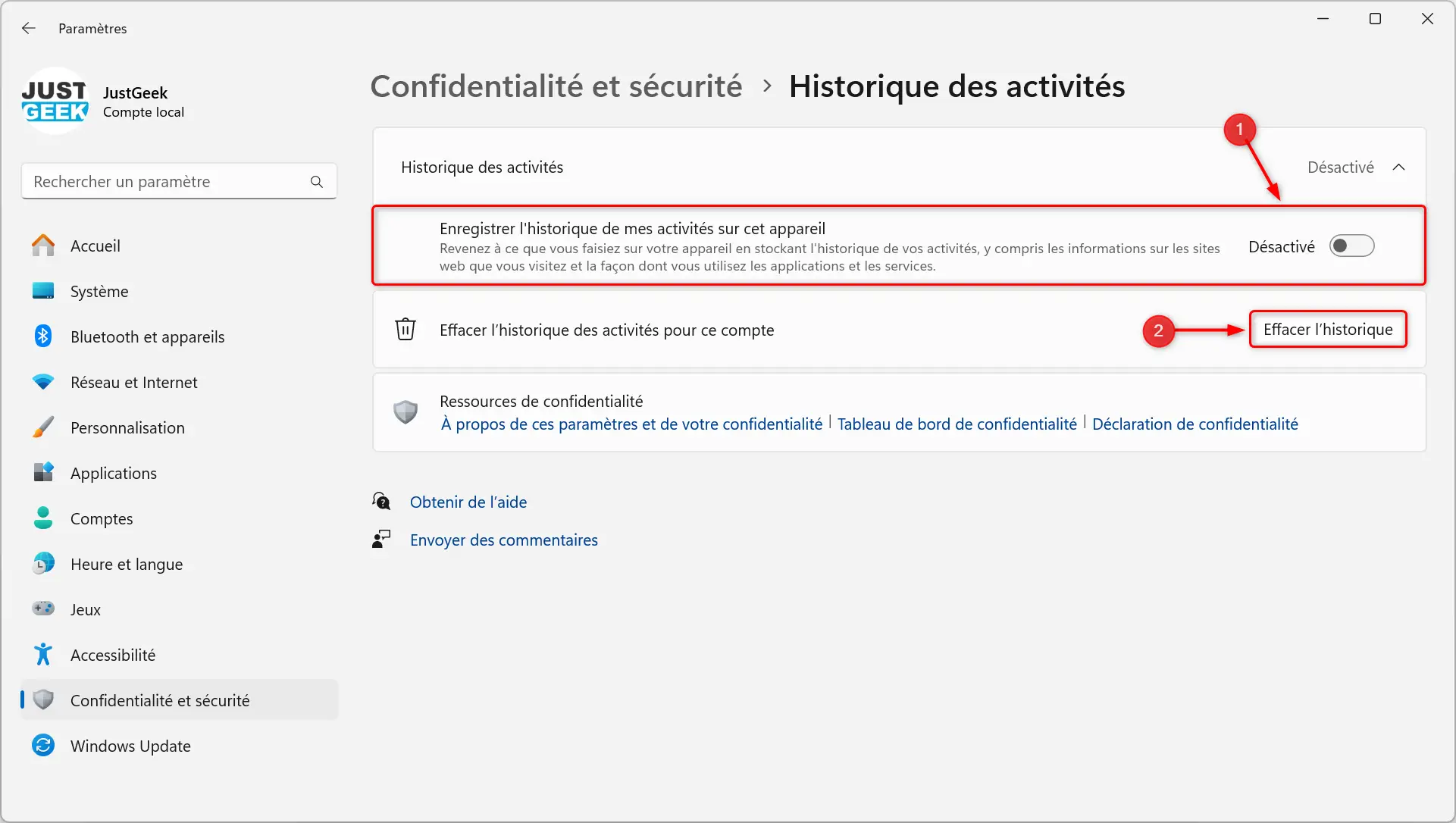 Désactivez l'historique des activités sous Windows pour protéger votre confidentialité