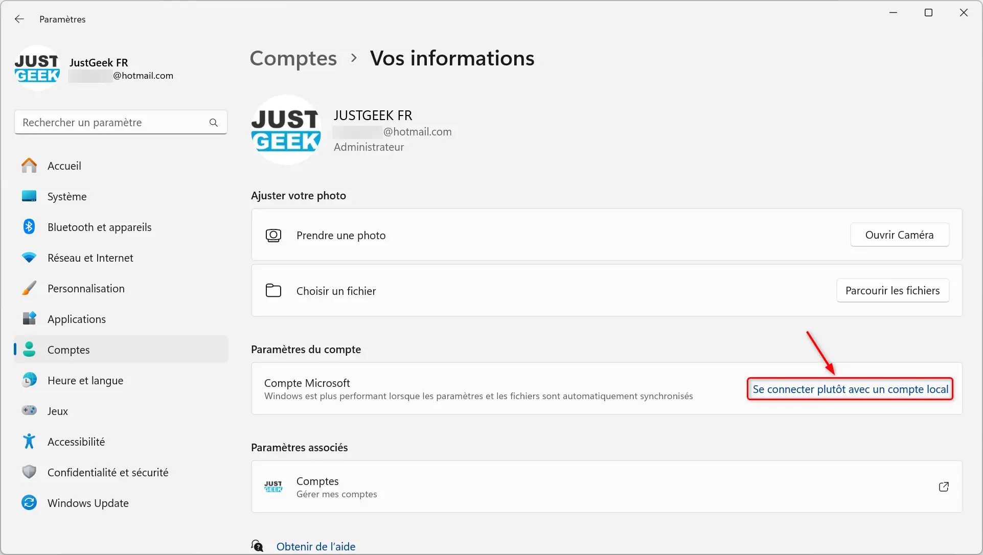 Utilisez un compte local sous Windows au lieu d'un compte Microsoft