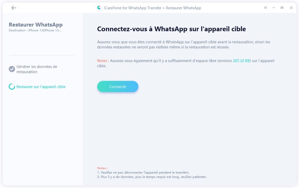 connexion WhatsApp iPhone