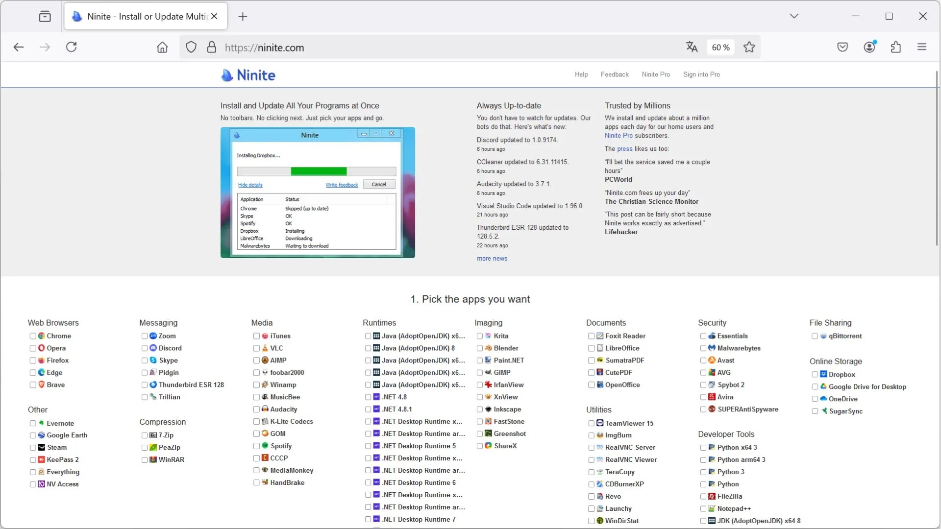 Installez plusieurs logiciels en même temps avec Ninite