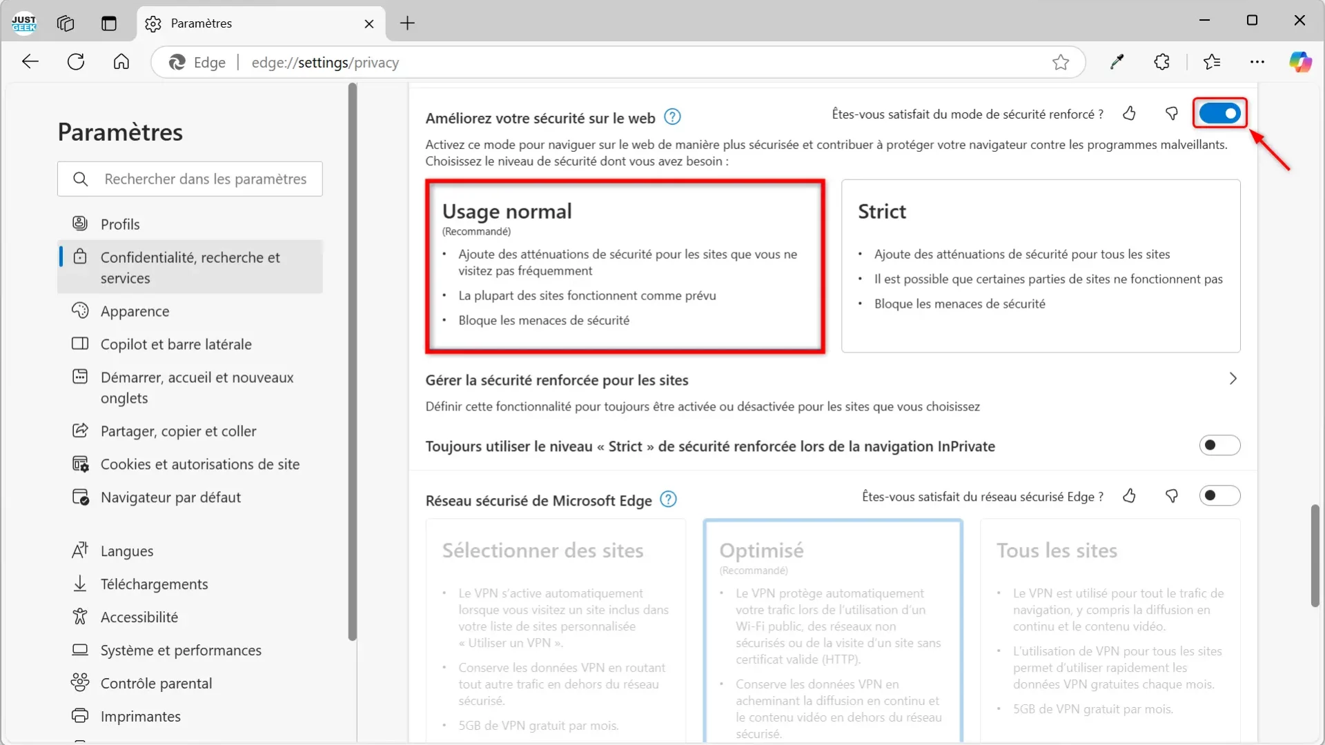 activer ameliorer securite web microsoft edge