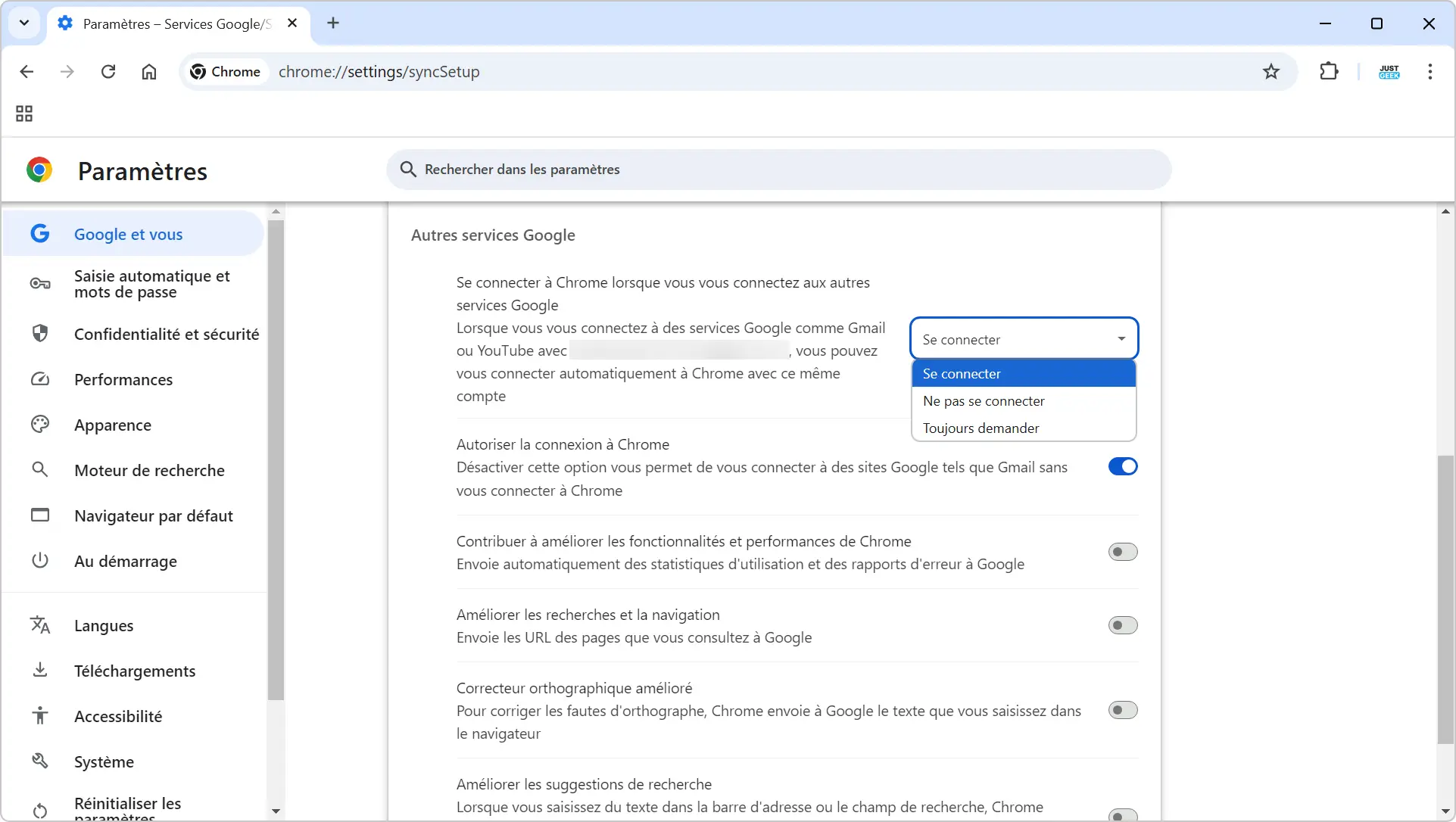 Désactivez la connexion automatique à votre compte Google dans Chrome