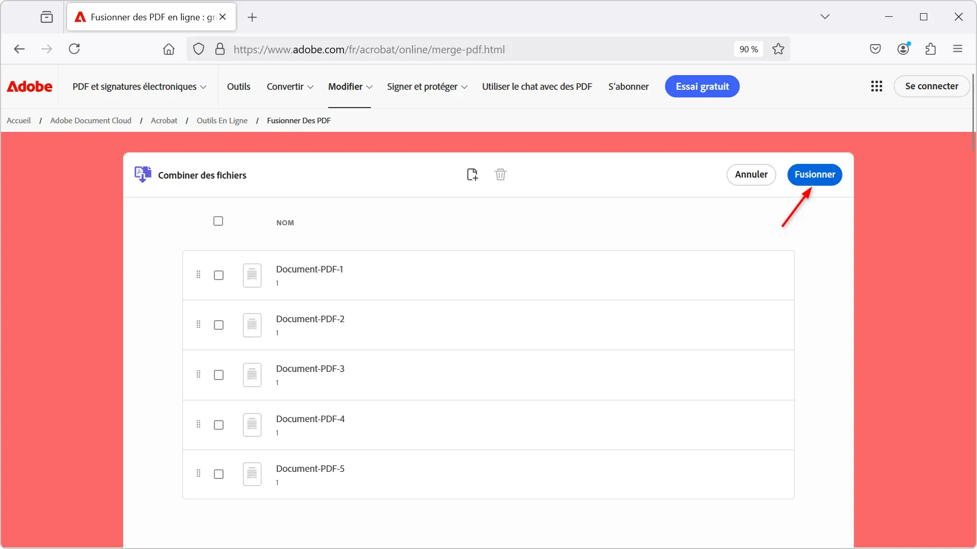 Changer l'ordre de fusion de vos fichiers PDF