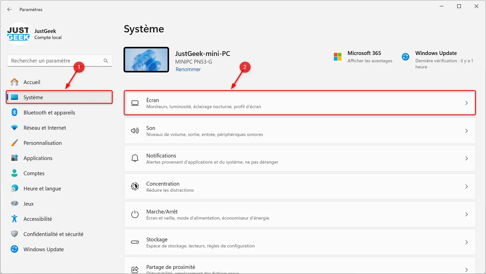 Paramètres d'écran Windows 11