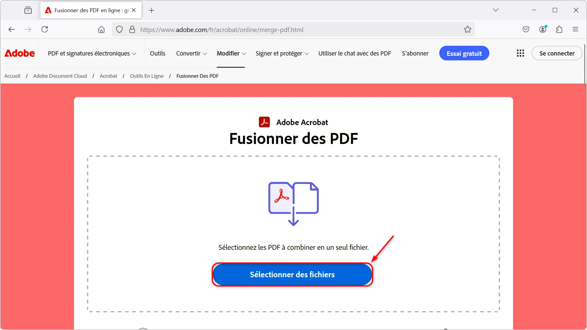 Fusionner des fichiers PDF avec l'outil en ligne Adobe Acrobat