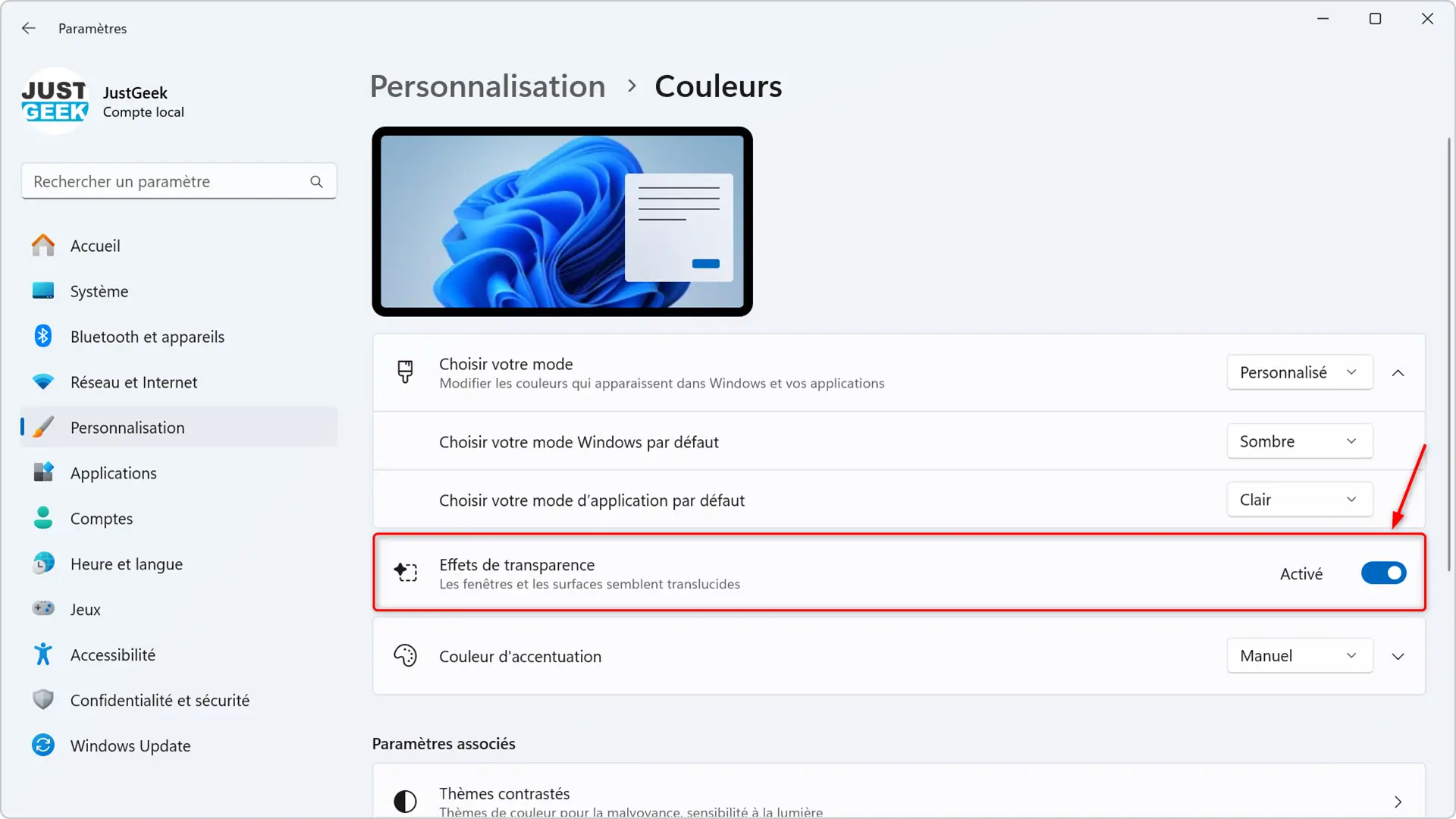 activer effets de transparence windows.webp