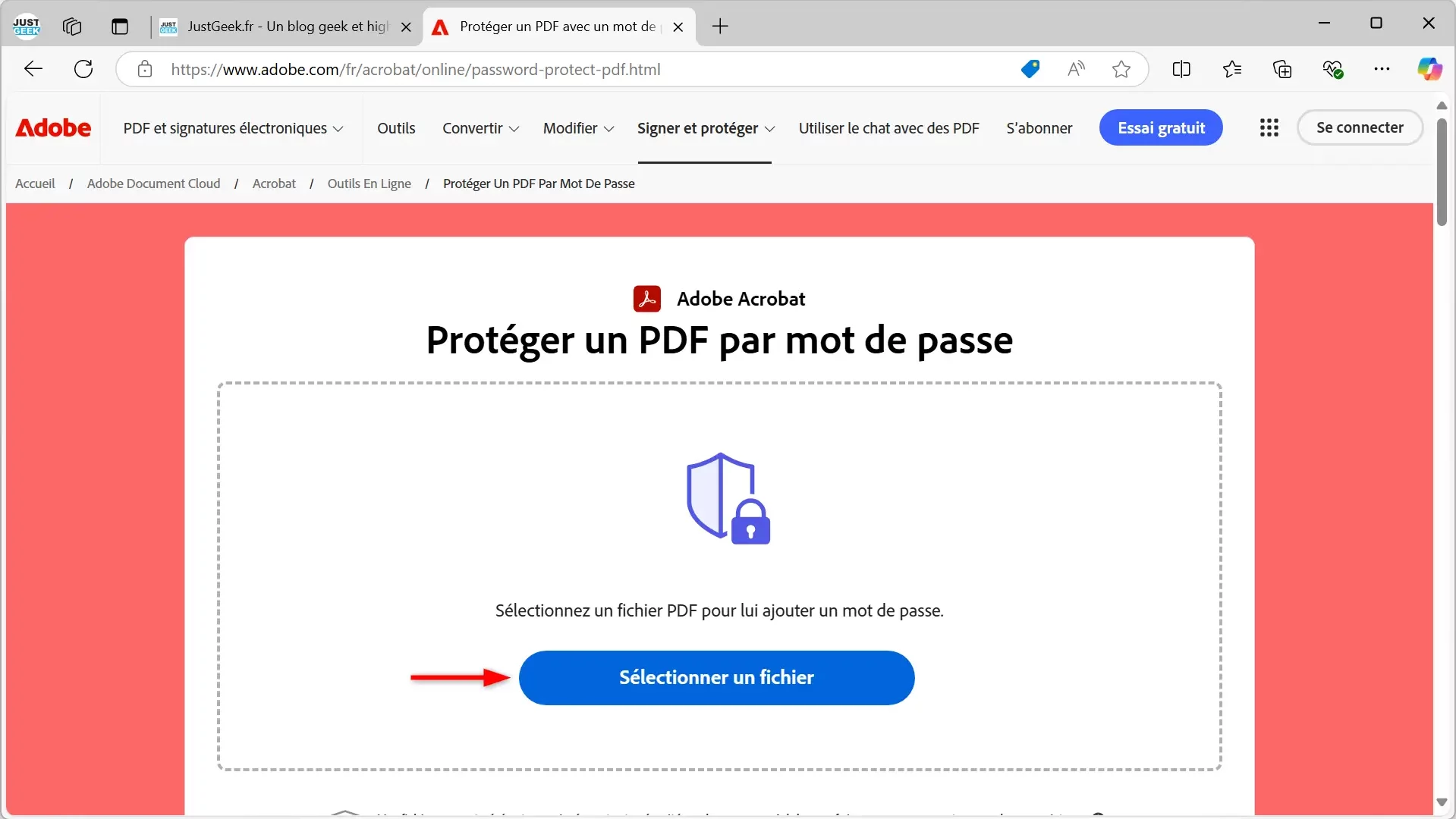 adobe acrobat online selectionner un fichier