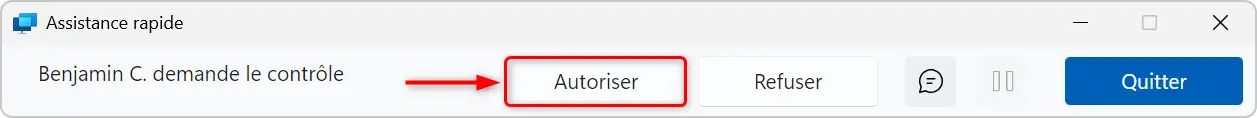 Autoriser la demande de contrôle du PC