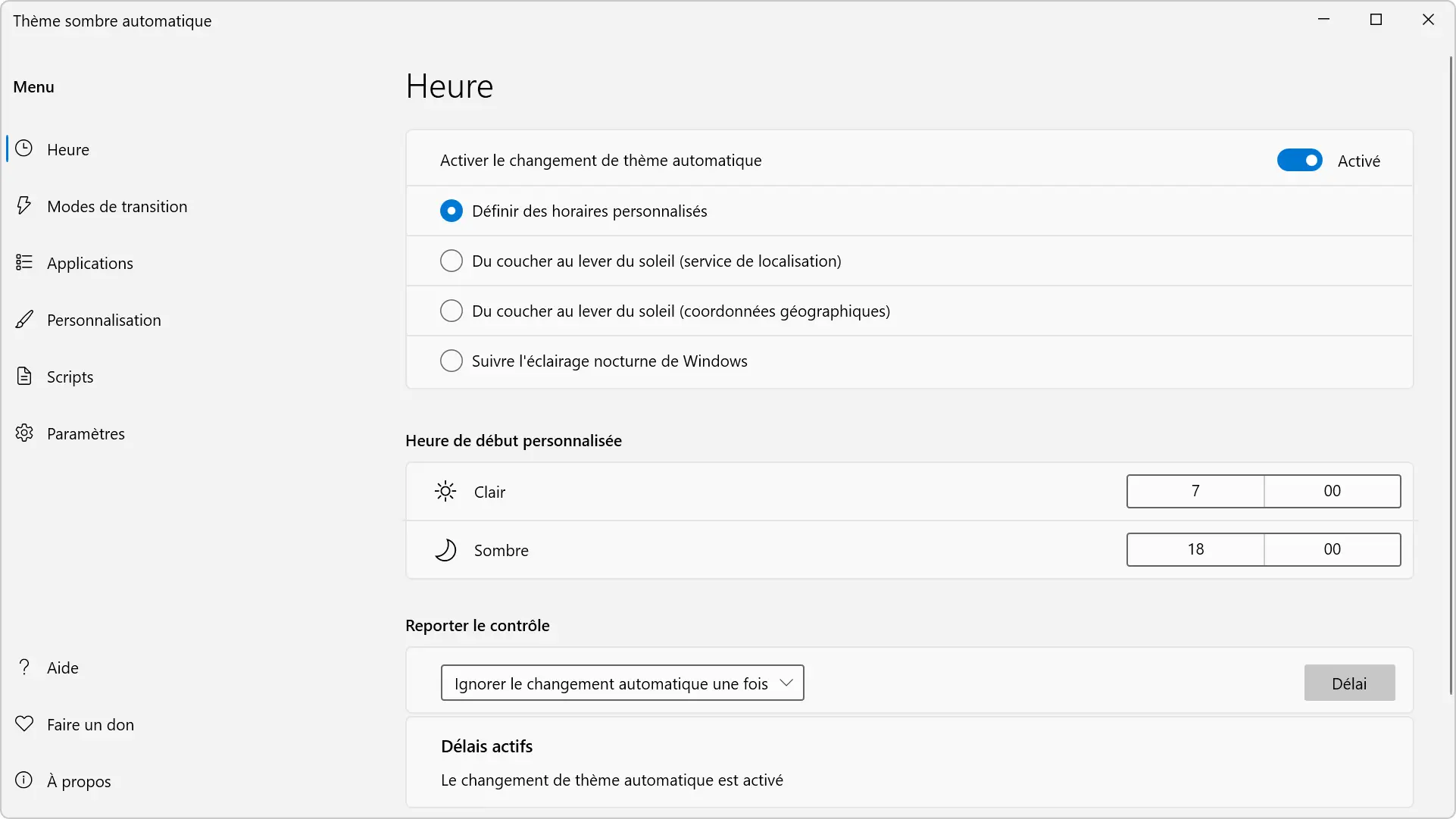 Basculez automatiquement entre les thèmes clairs et sombres dans Windows 11 et 10 avec le mode sombre automatique