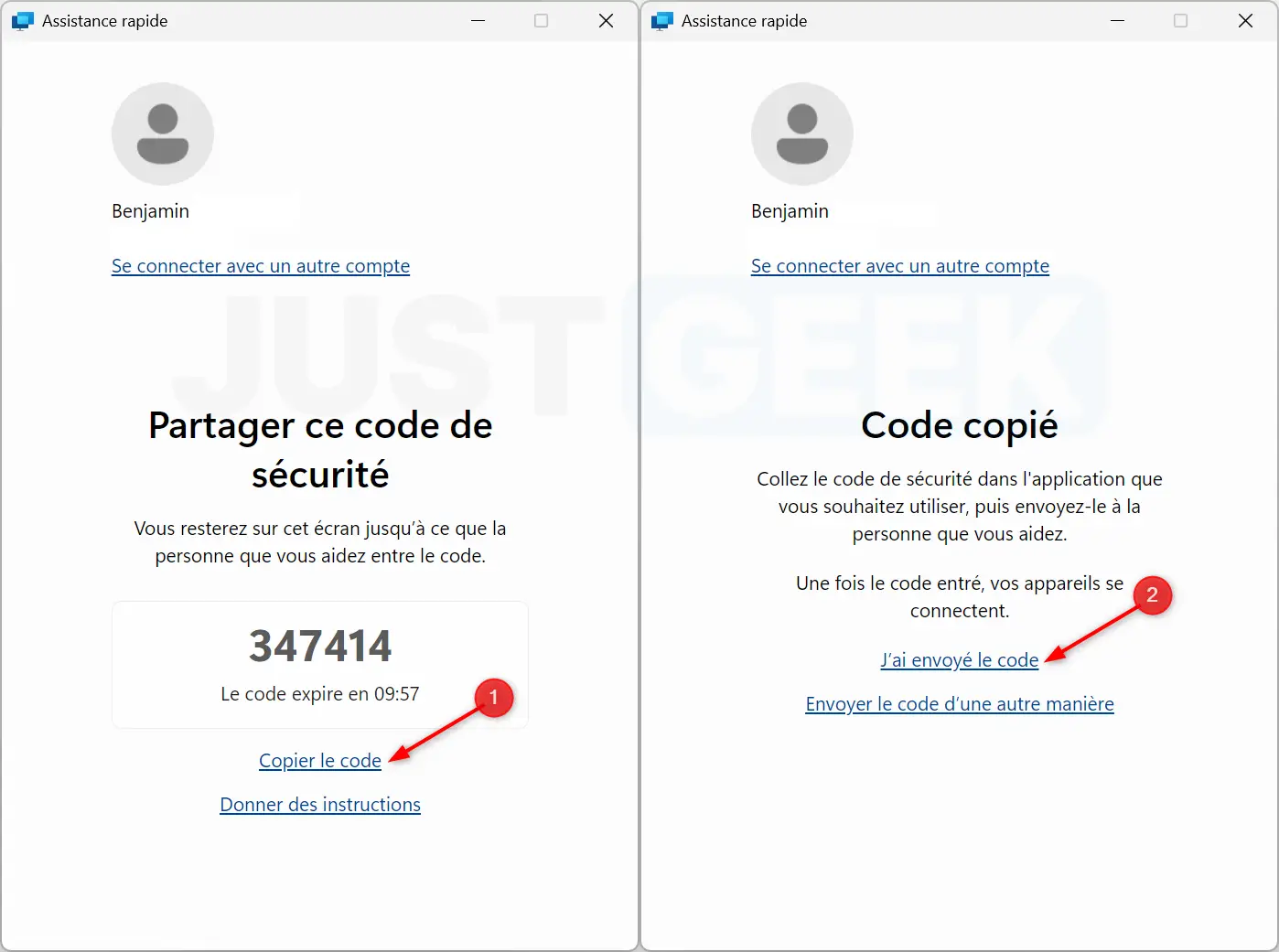 Copier et partager le code de sécurité de l'application Aide rapide