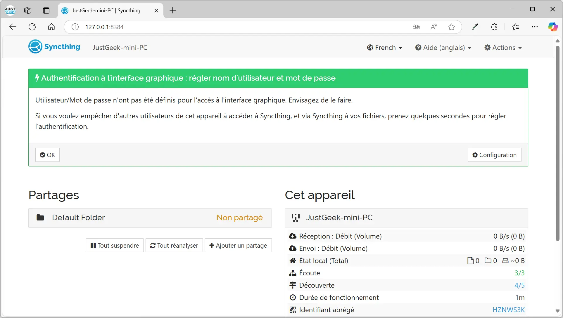 Interface Web de synchronisation