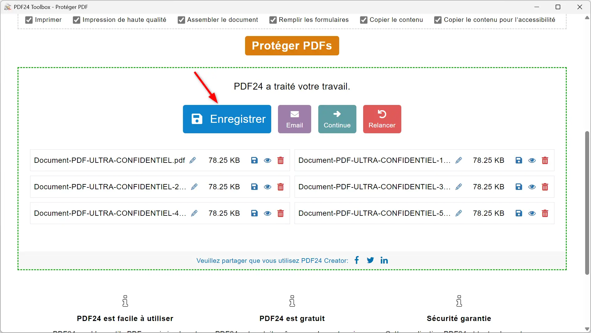 Sauvegarde des fichiers PDF protégés dans un dossier de destination avec PDF24.