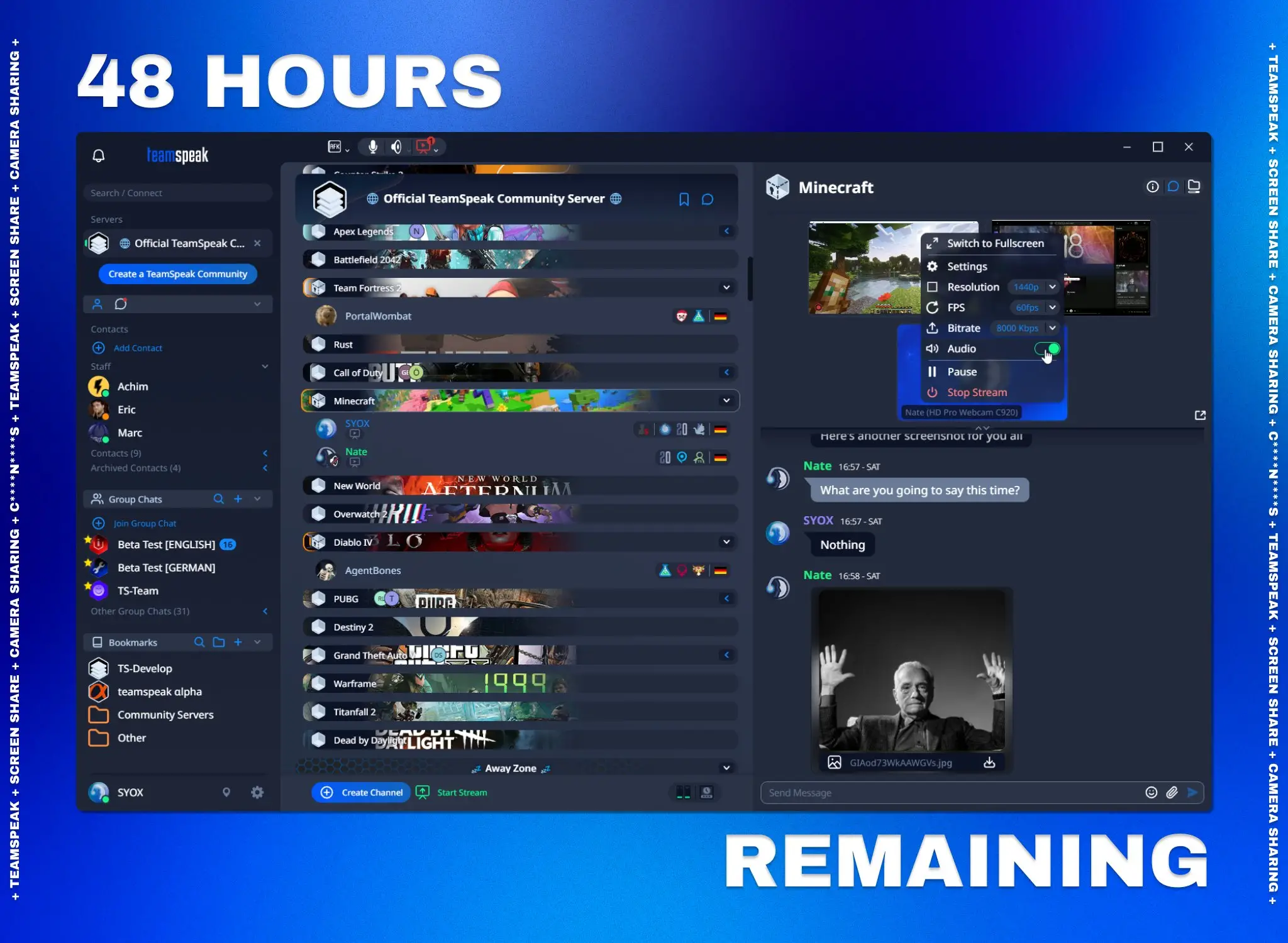 Capture d'écran de la nouvelle interface TeamSpeak