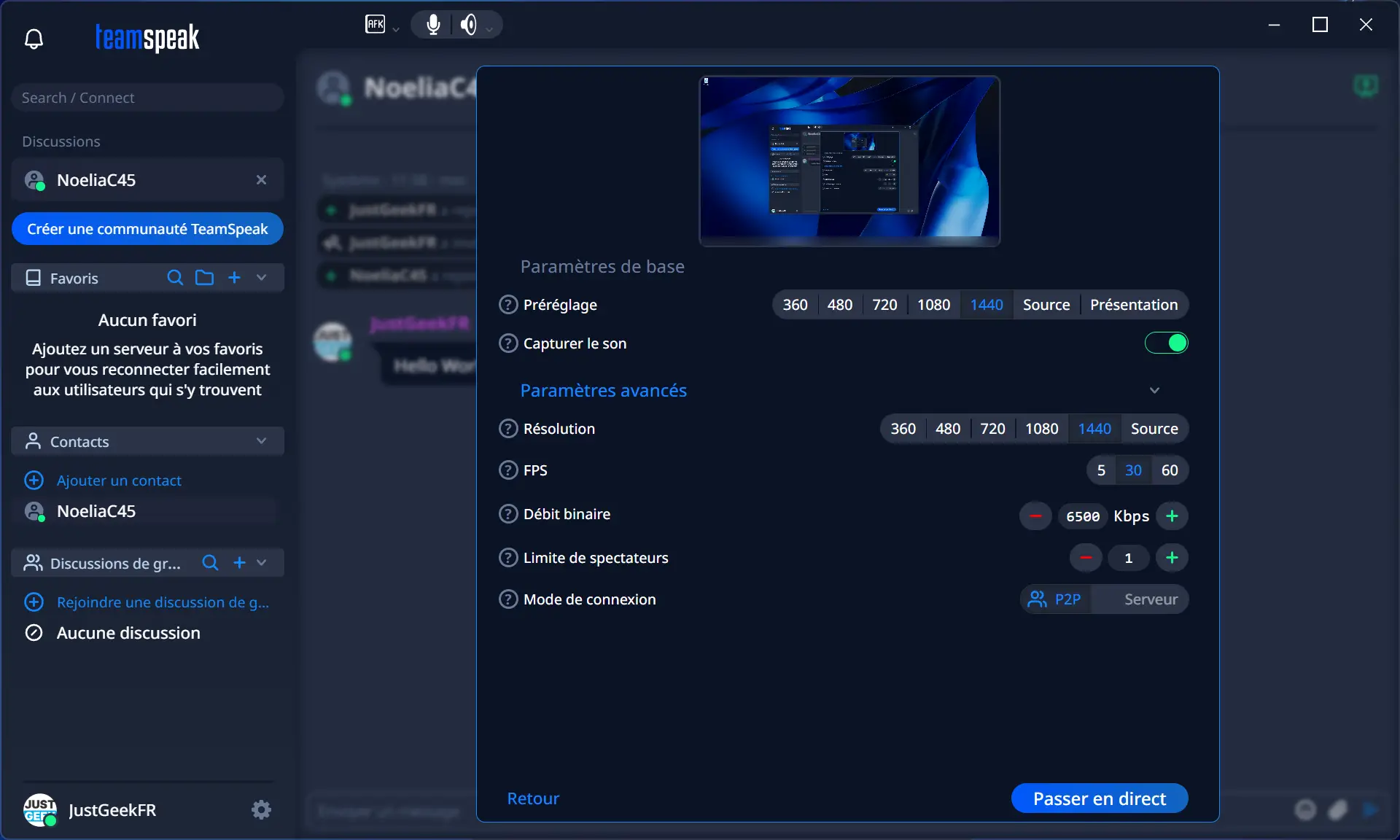 Partage d'écran dans TeamSpeak