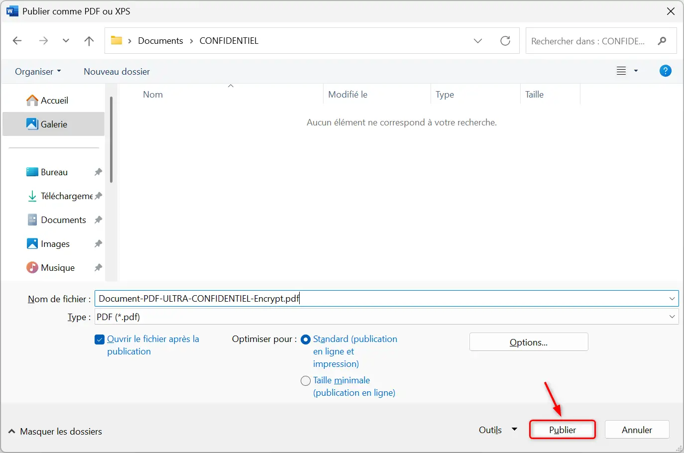 Enregistrement du fichier PDF protégé par un mot de passe dans Microsoft Word.