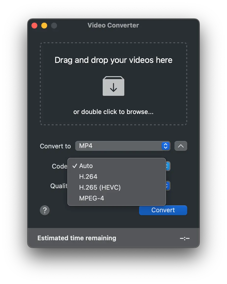 Sélectionnez le codec vidéo de sortie