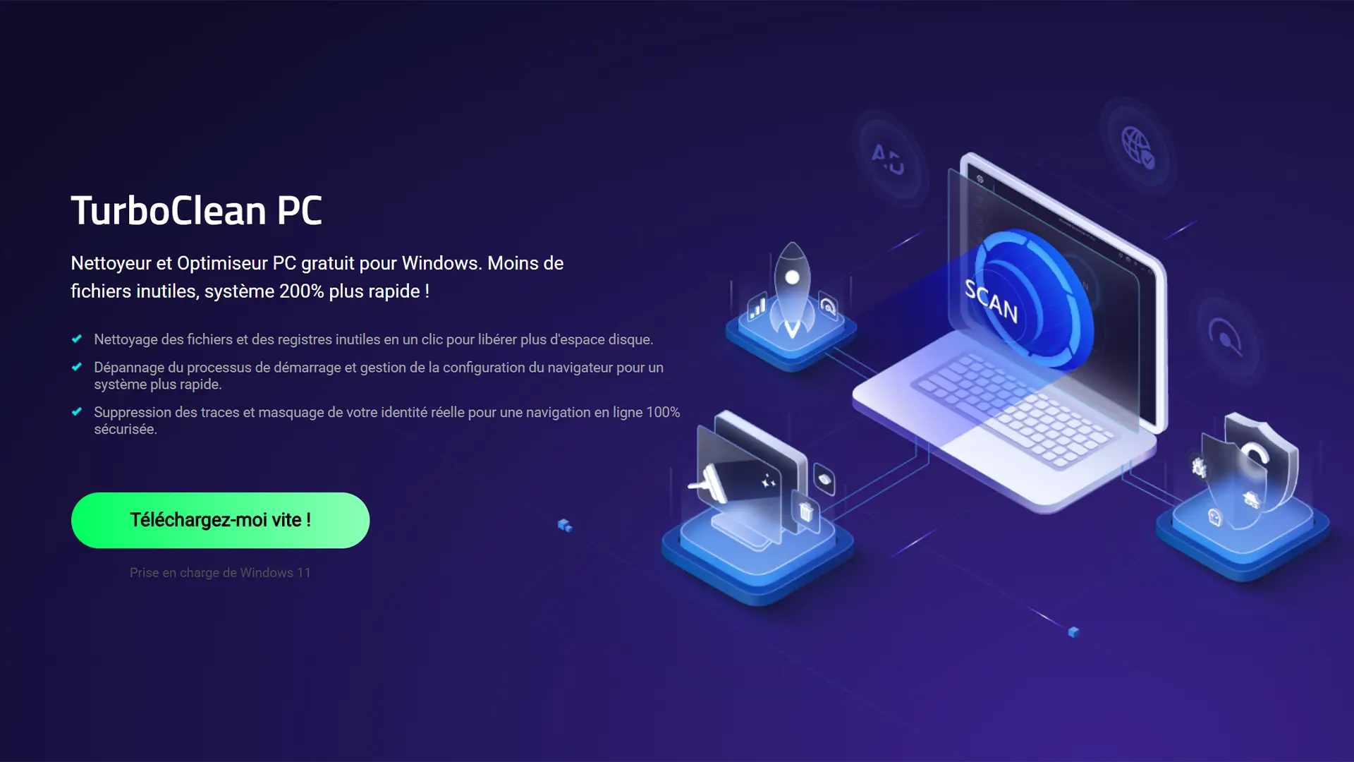 Exemple de logiciel de nettoyage de PC affichant de fausses promesses