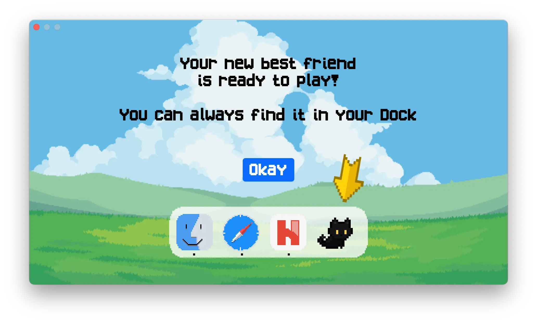 Message de confirmation indiquant que le chat est maintenant dans le dock macOS