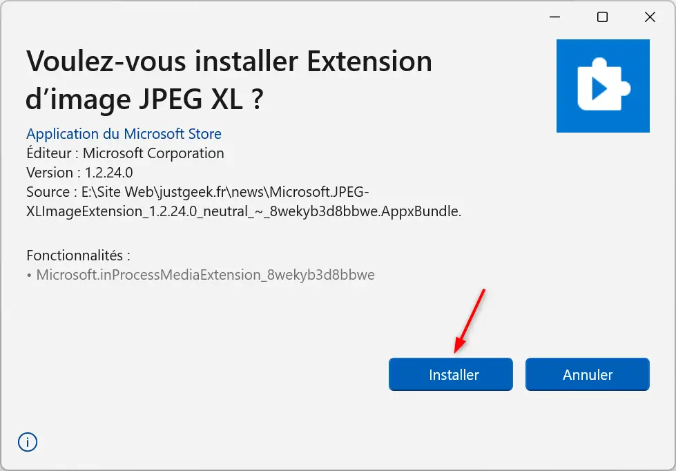 Installez le package d'extension d'image JPEG XL pour Windows 11