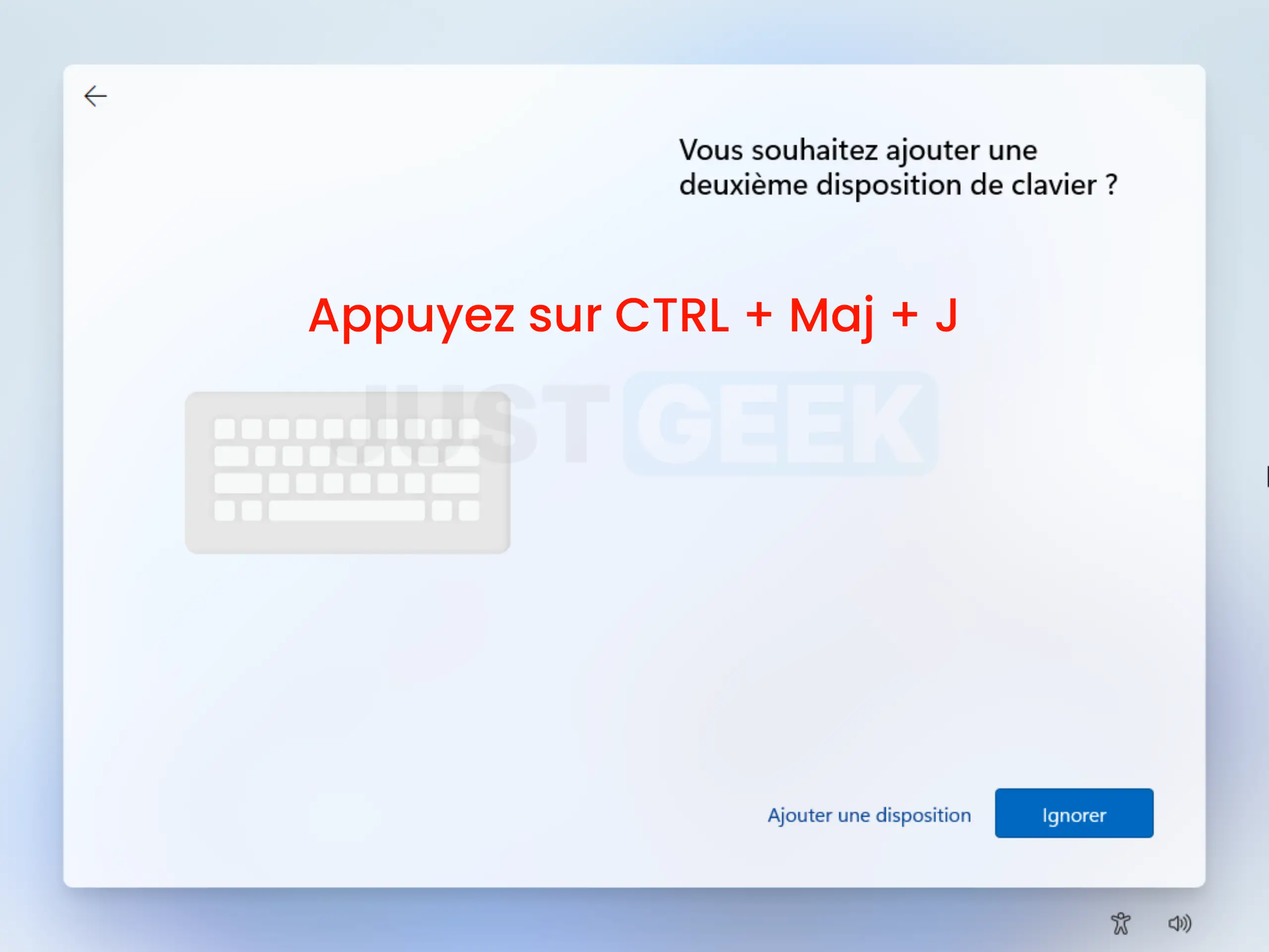 Écran de sélection du clavier secondaire lors de l'installation de Windows 11