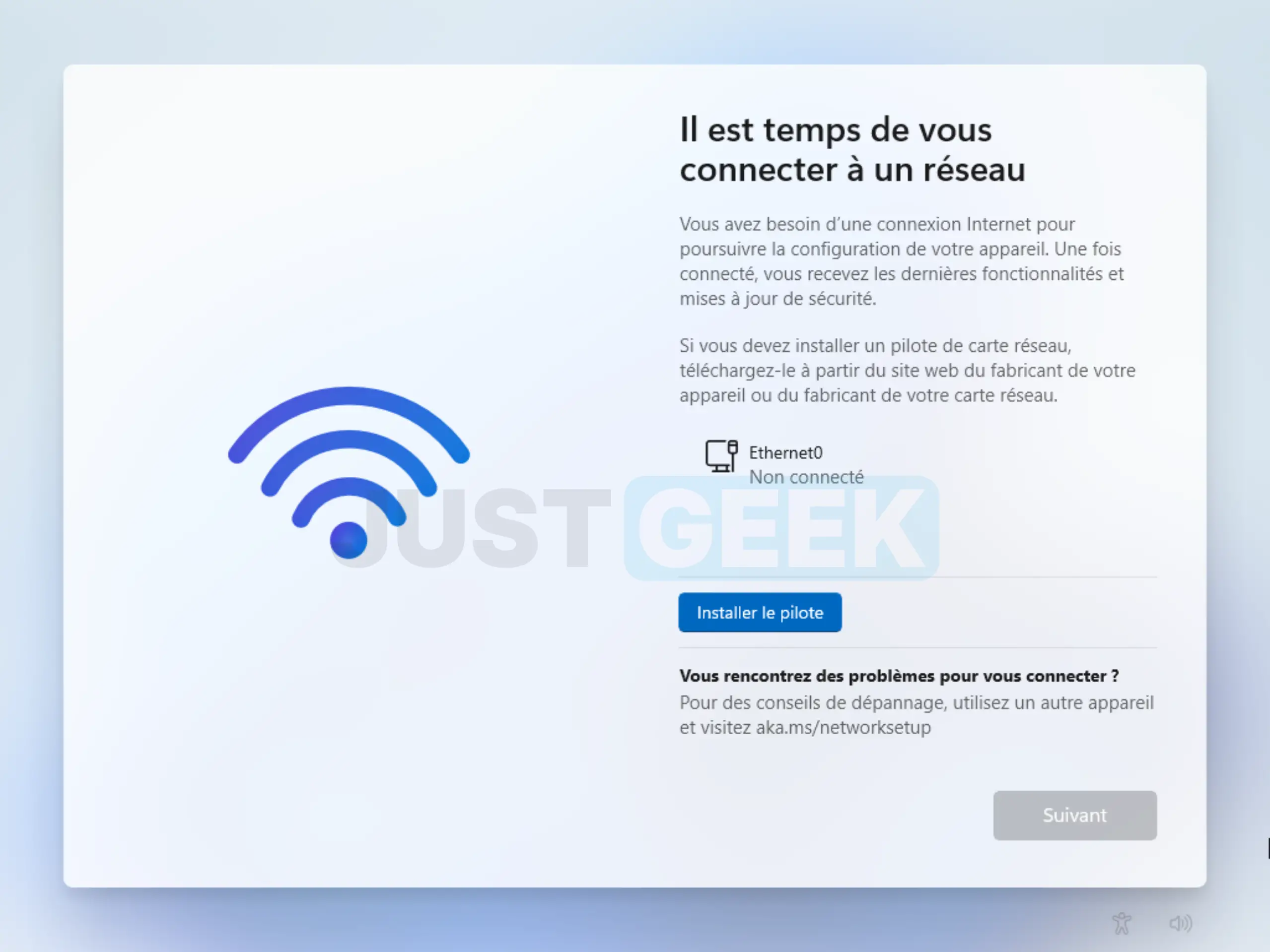 Scène "Il est temps de se connecter à un réseau" Pendant l'installation de Windows 11