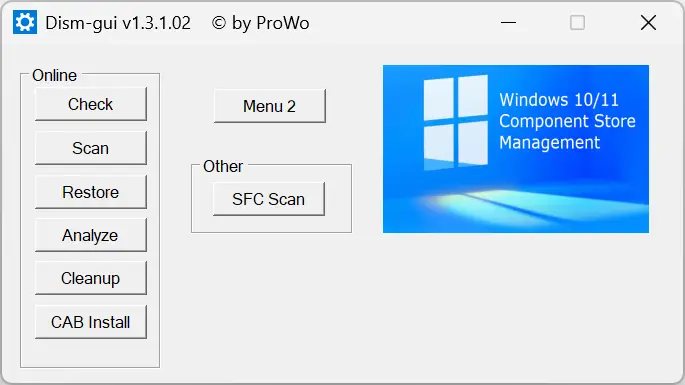 Interface Dism-Gui pour analyser et réparer les fenêtres en quelques clics