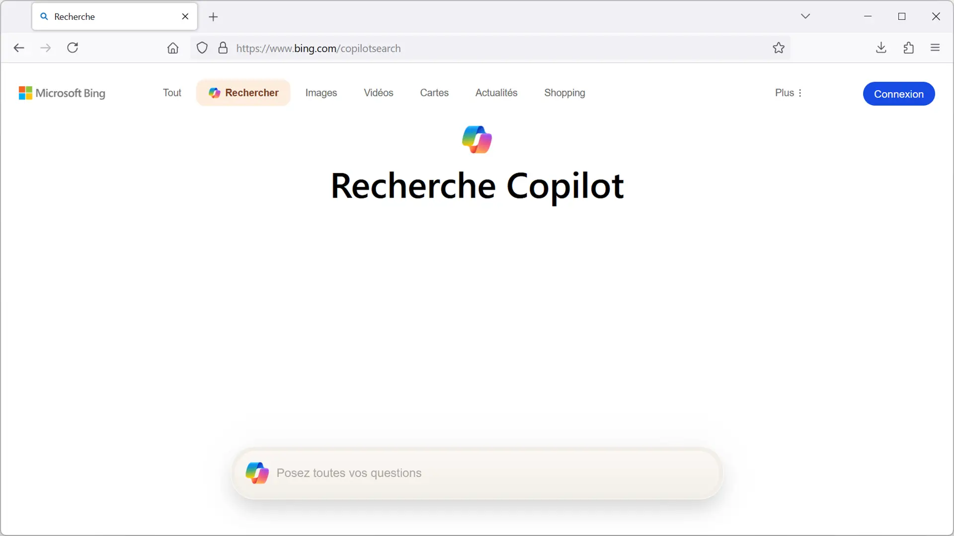 Interface par copilote Rechercher sur Bing pour poser des questions et obtenir des réponses générées par l'IA