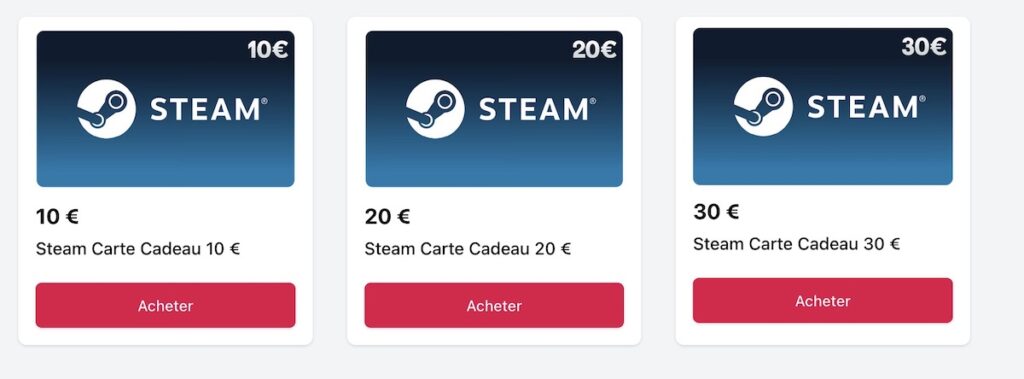 Cartes-cadeaux à vapeur