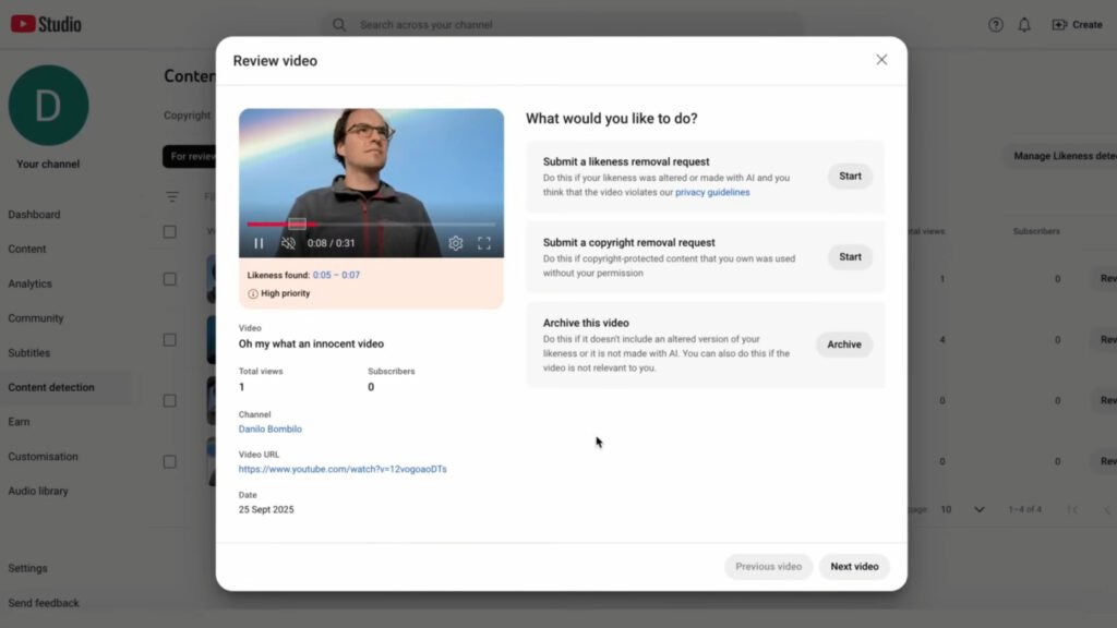 Outil de détection de similarité YouTube