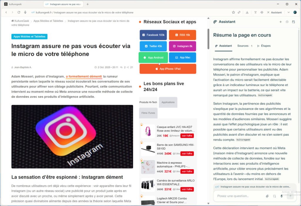 Assistant IA du navigateur Comet