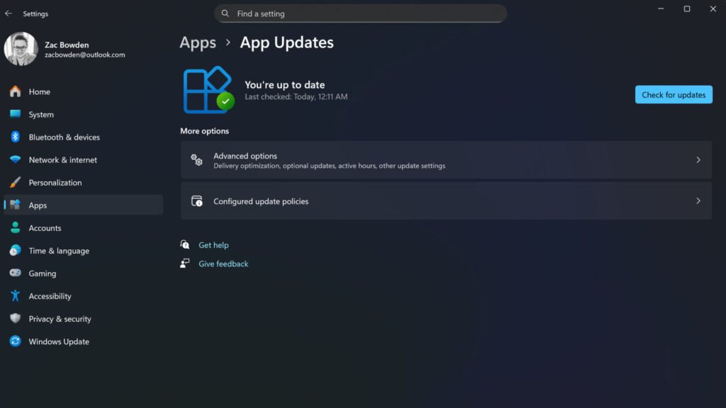 Windows 11 Mettre à jour les applications à partir des paramètres