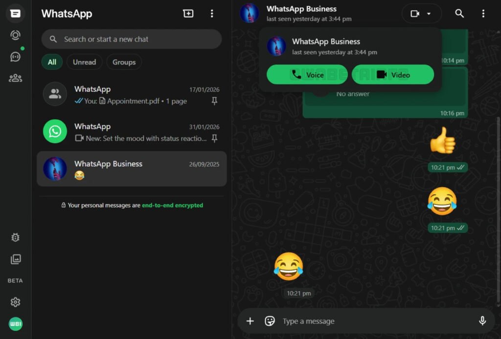 WhatsApp Web Appels Vidéo Audio