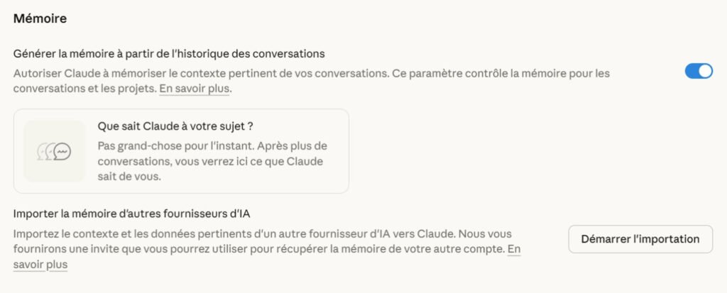 Claude Importer la mémoire