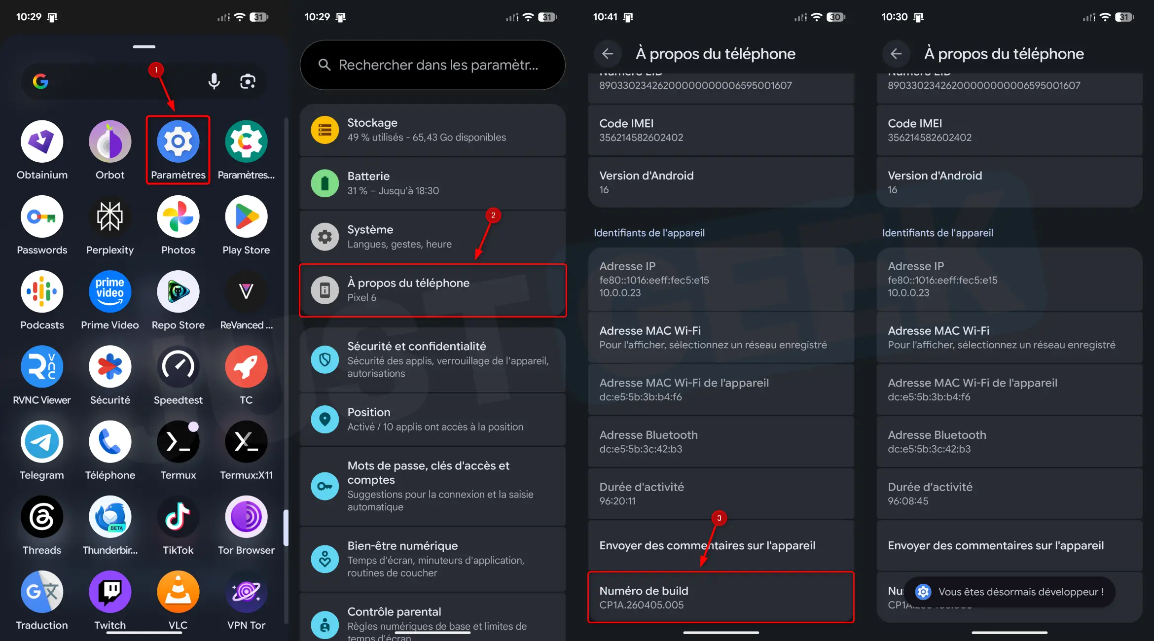 Étapes pour activer les options de développement sur Android