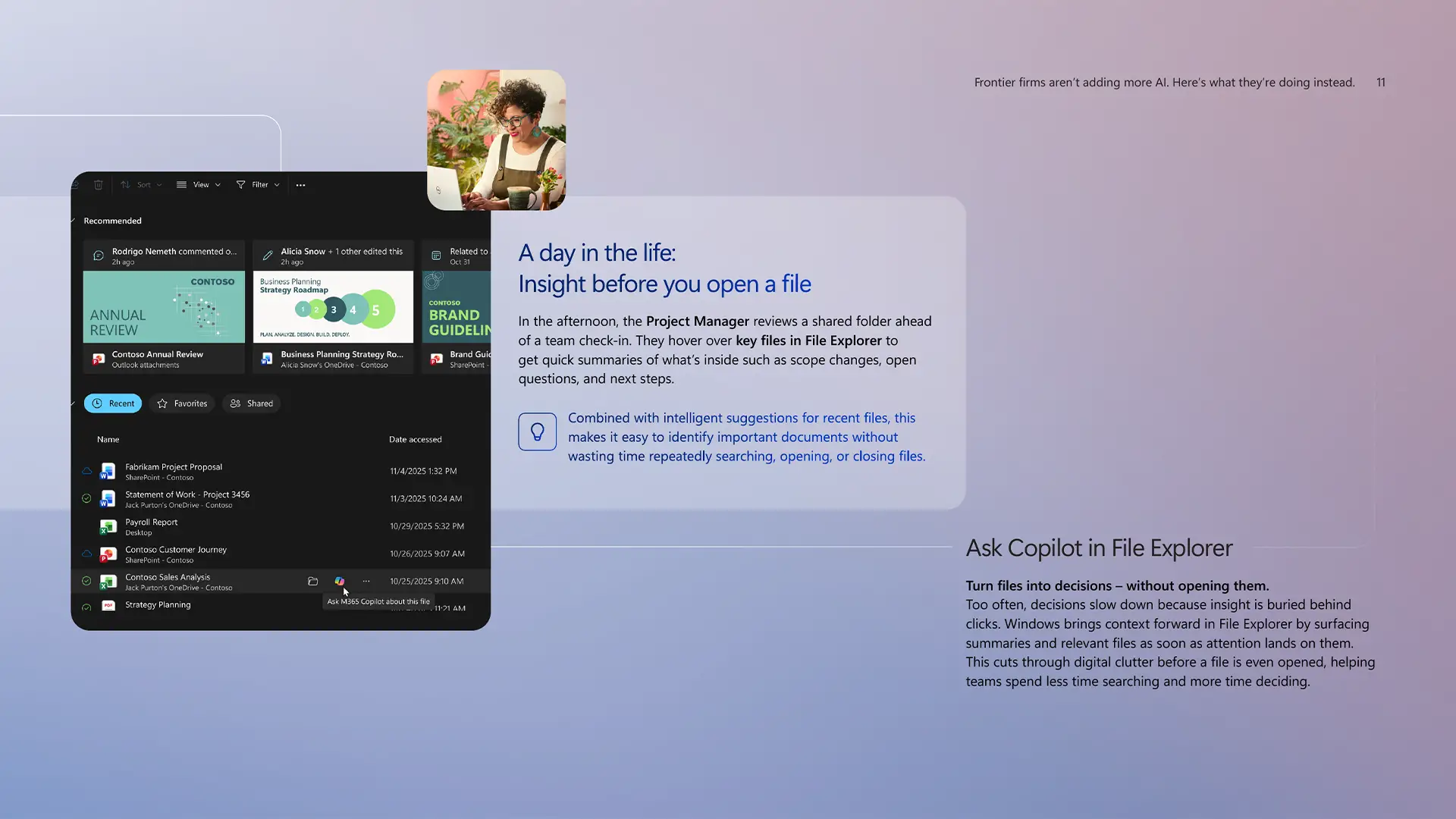 Fonctionnalité Ask Copilot dans l'Explorateur de fichiers Windows 11 avec résumés de documents IA