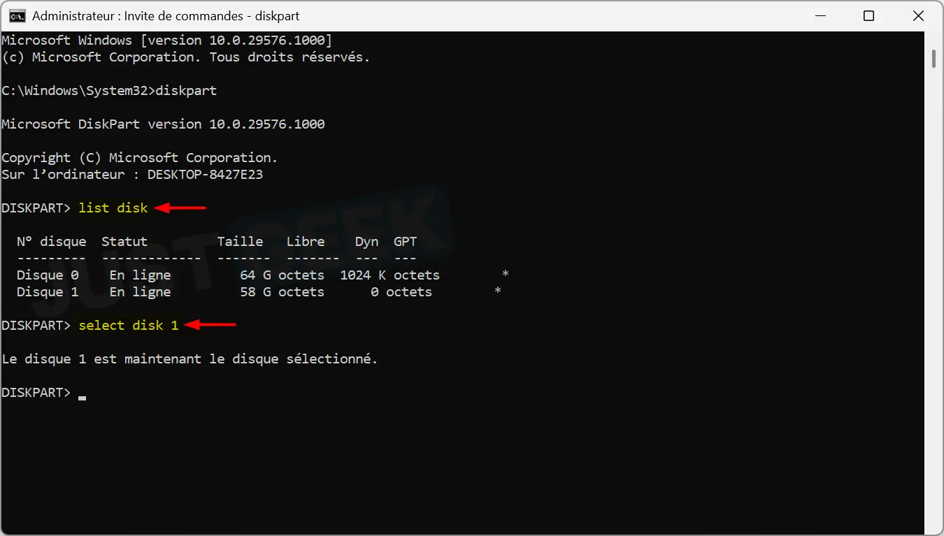 DiskPart – répertorie le disque et sélectionne les commandes de disque dans Windows 11