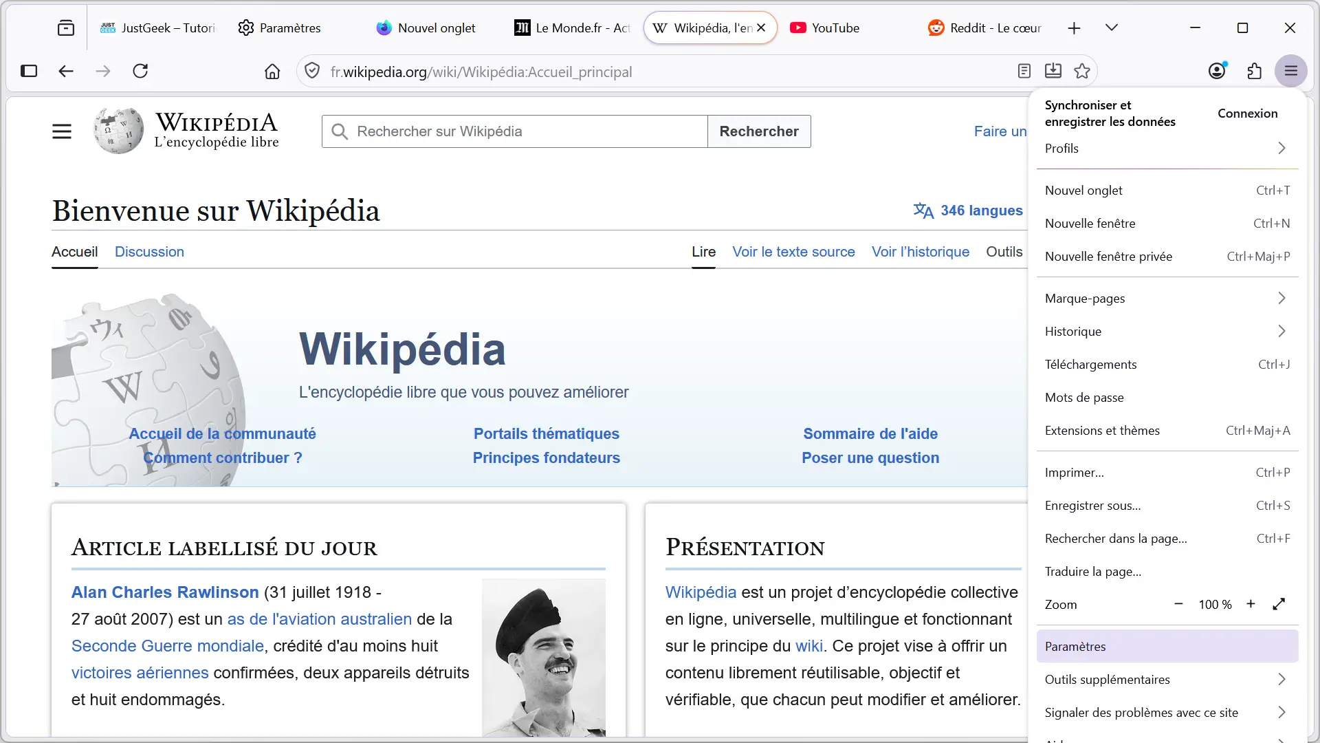 Menu principal de Firefox Nightly avec le nouveau design Nova et les coins arrondis