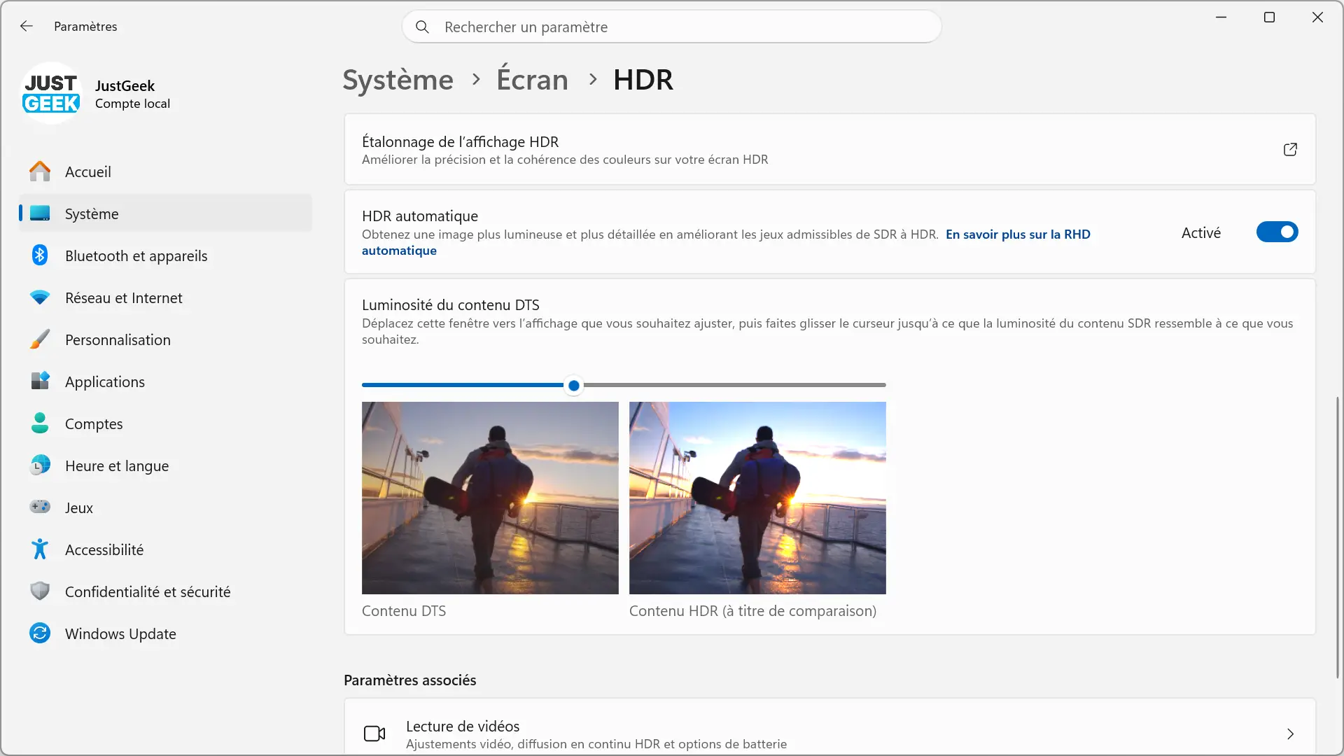 Réglages automatiques de la luminosité HDR et SDR dans Windows 11