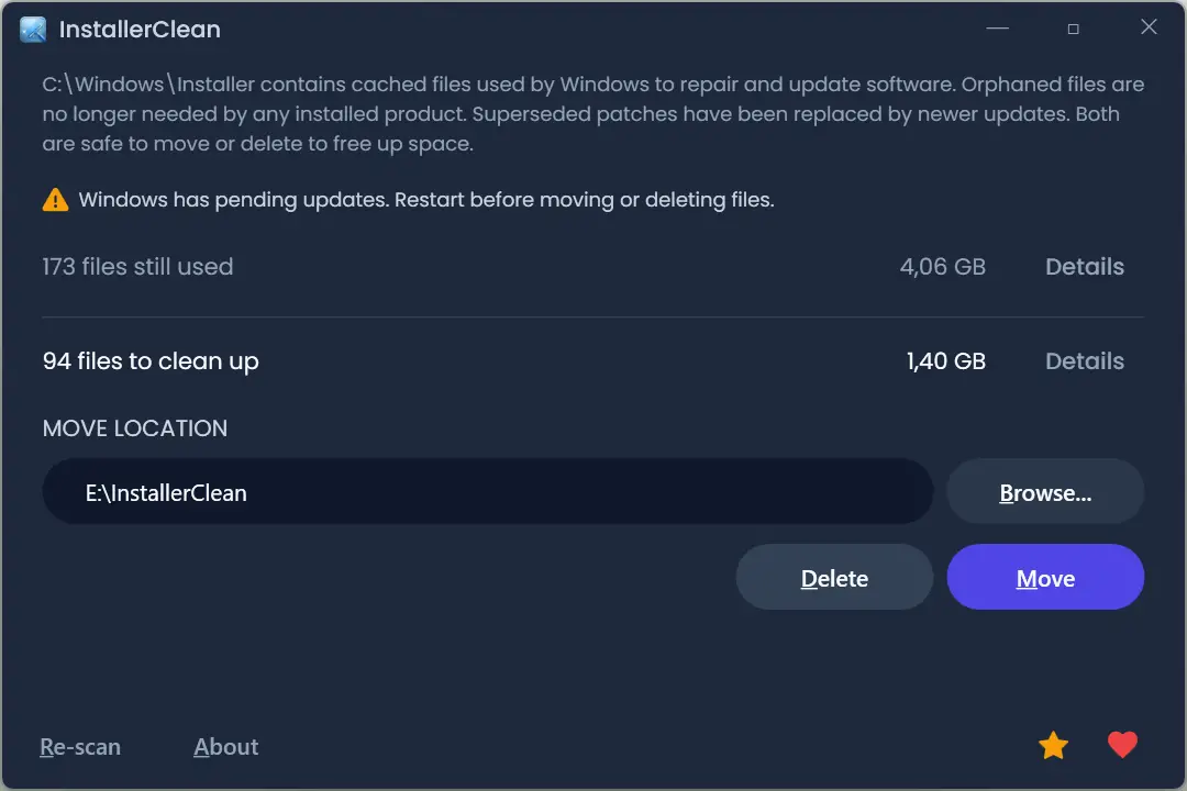 Choisir le dossier de destination pour déplacer les fichiers inutiles avec InstallerClean