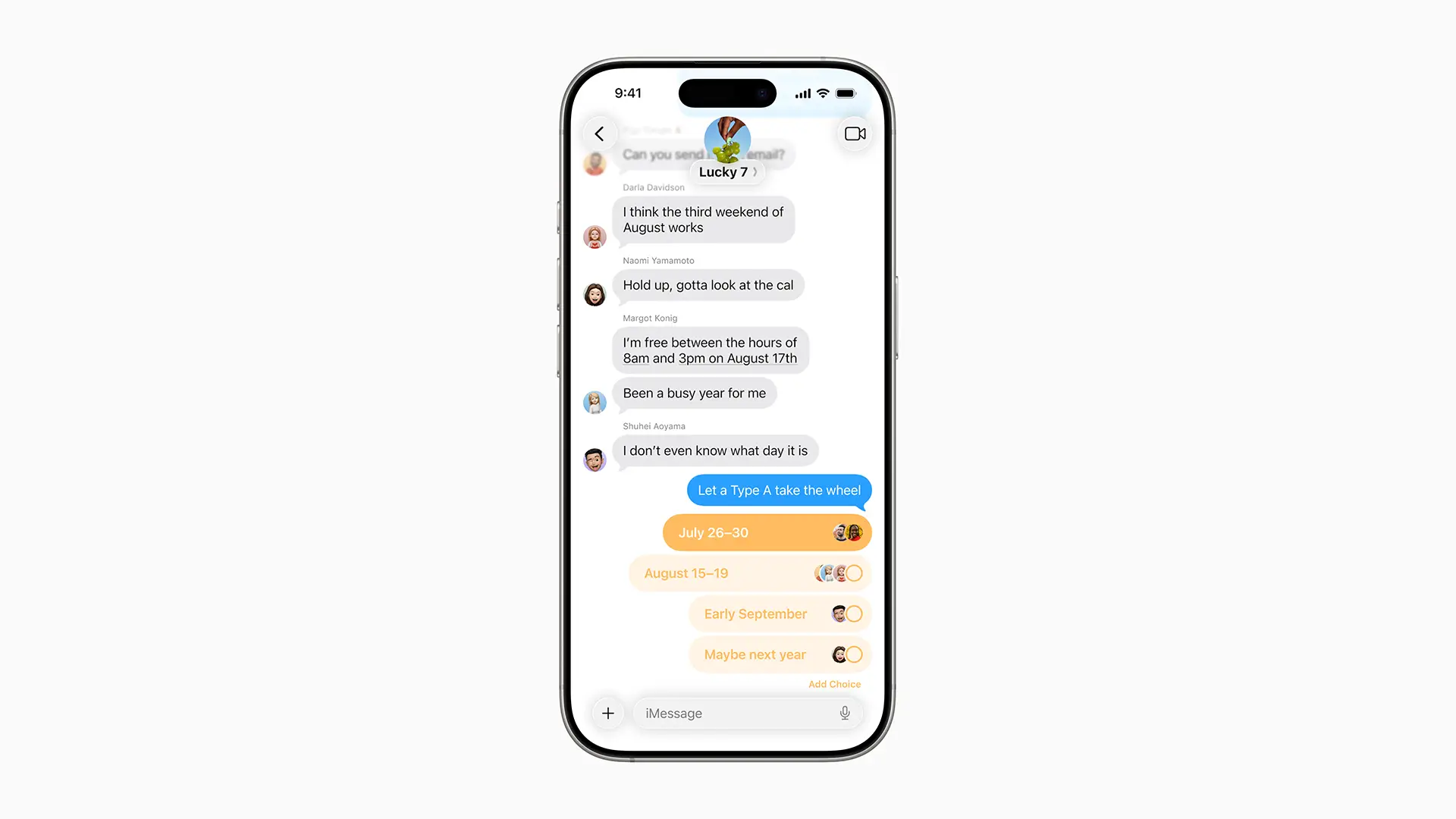 Sondage intégré à un chat de groupe sur iOS 26