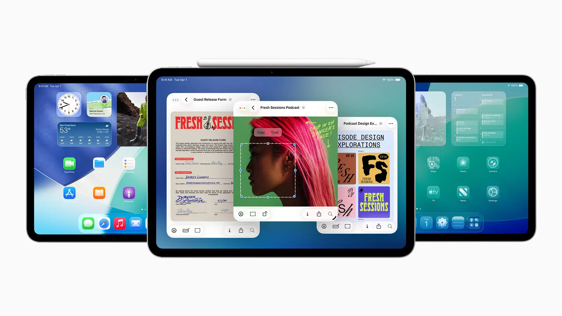 L'iPad avec iPadOS 26 affiche plusieurs fenêtres actives et la nouvelle application Aperçu pour la gestion des fichiers